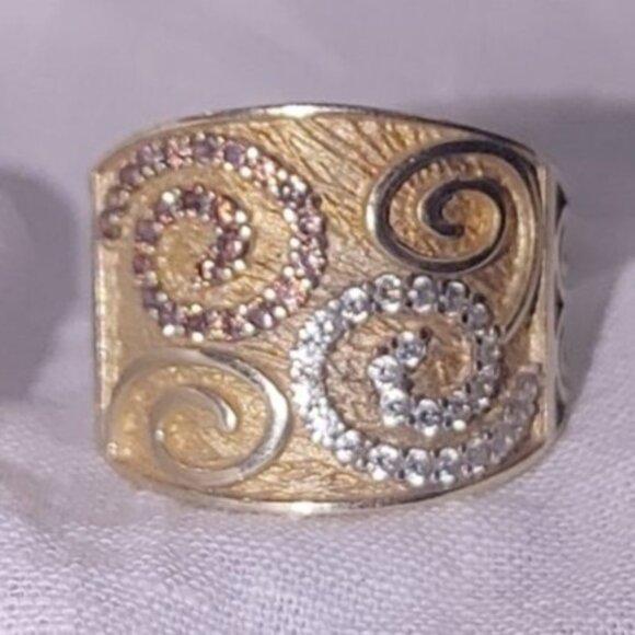 Filigree Swirl Ring OT 925 Design White Brown CZ Stones Size 10 Made In Turkey